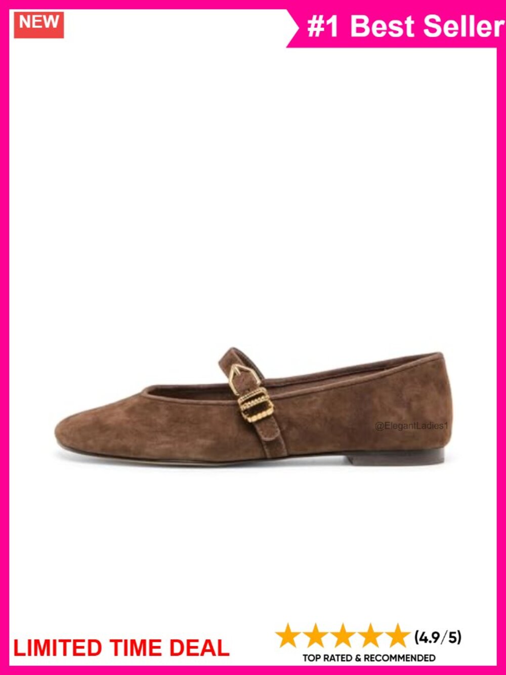 Faux Leather Mary Jane Ballet Flats Square Toe Buckle Strap